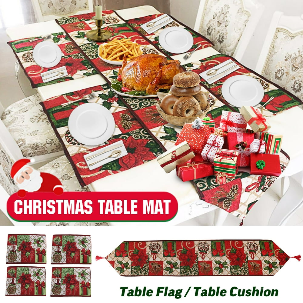 Table Runner with 4 Matching Placemats Set, Rectangle Table Mats and