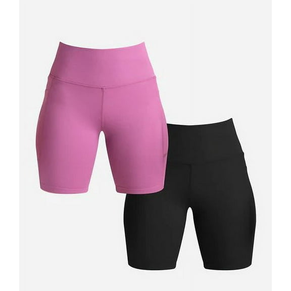 Danskin Women's 2-Pack High Waist Contoured Seams Bike Shorts, Black/Plum Small