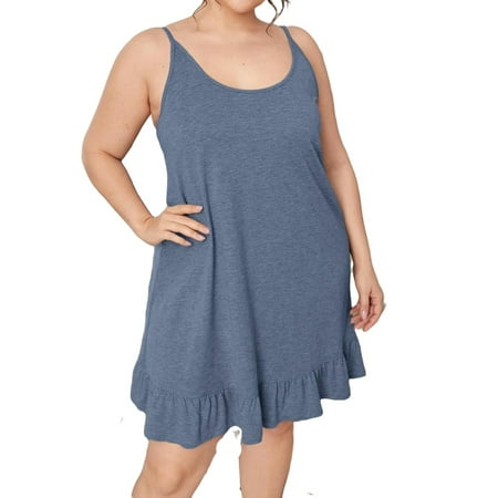 

Casual Plain Spaghetti Strap Slip Dress Dusty Blue Sleeveless Plus Size Nightgowns & Sleepshirts L