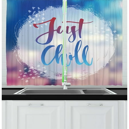 Just Chill Curtains 2 Panels Set, Silhouette of Words Placed inside a Circular Paint Blob on a Blurred Background, Window Drapes for Living Room Bedroom, 55
