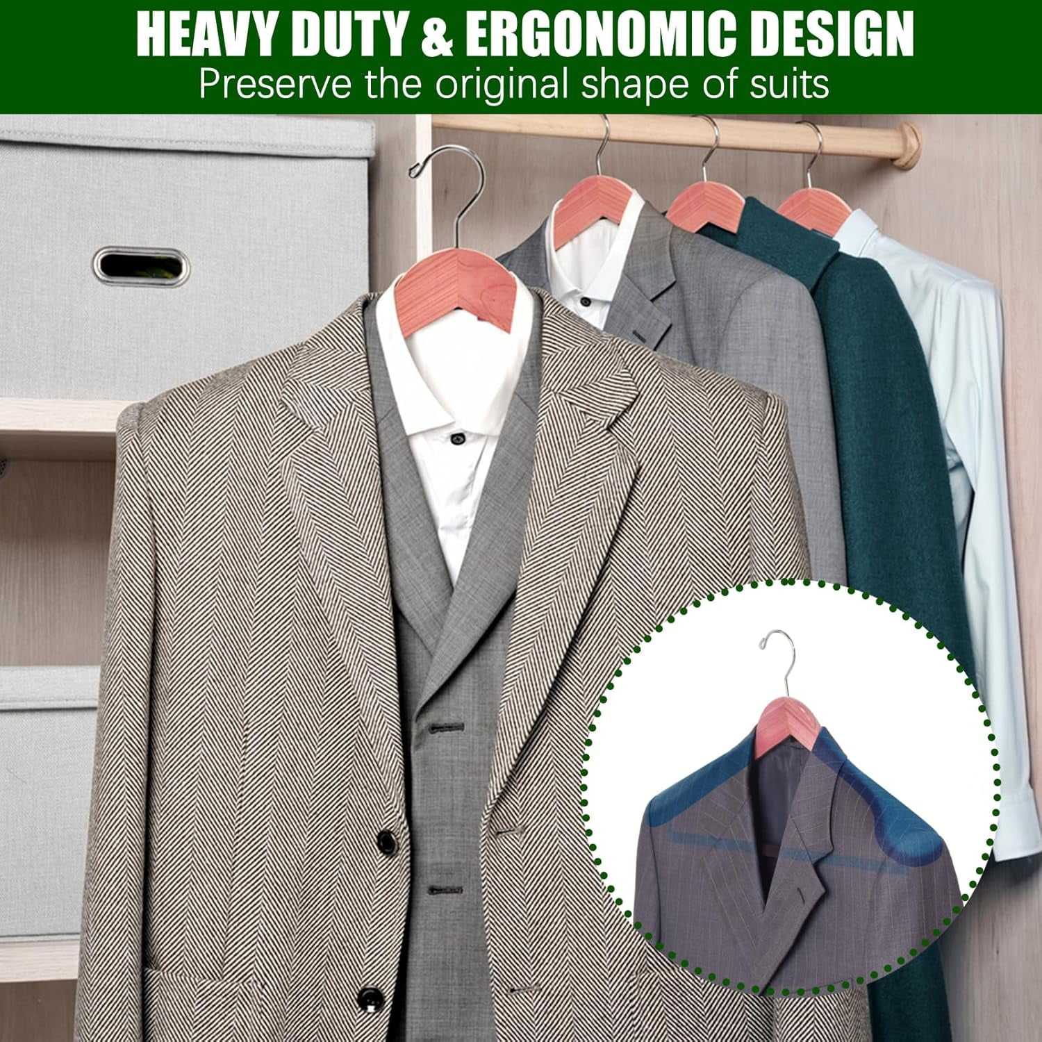 10 Pack American Red Cedar Wood Coat, Suit Hangers with Extra Wide Shoulder, Wooden Jacket Clothes Hanger Smooth Deluxe Aromatic Natural Cedar with Non Slip Velvet Pant Bar