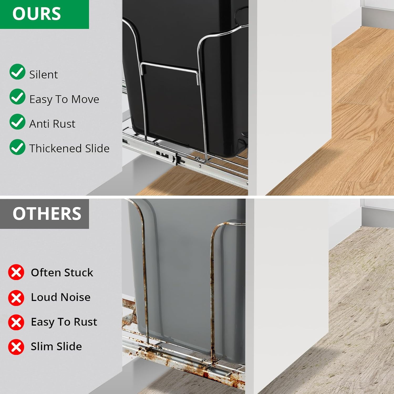 Pull Out Trash Can Under Cabinet, Stainless Steel Slide Out Garbage Can Shelf, Adjustable Kitchen Organizer, 30L Capacity, Rustproof, Space-Saving, Easy Installation, Silver