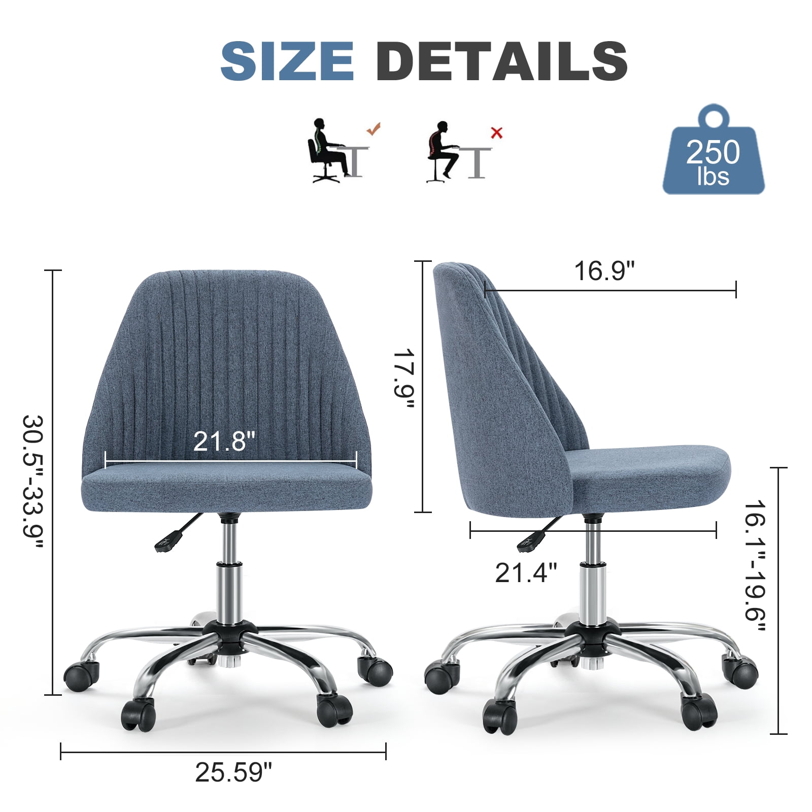 Gianna Home Office Desk Chair, Adjustable Armless Rolling Task Chair, Computer Chairs for Home