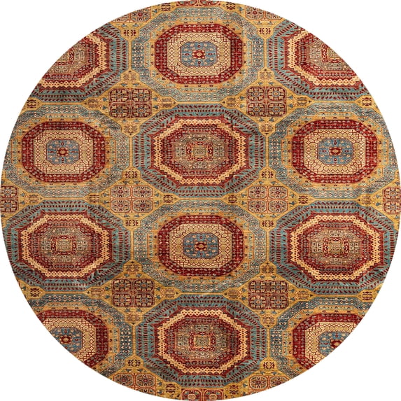 Ahgly Company Machine Washable Indoor Round Abstract Red Area Rugs, 4' Round