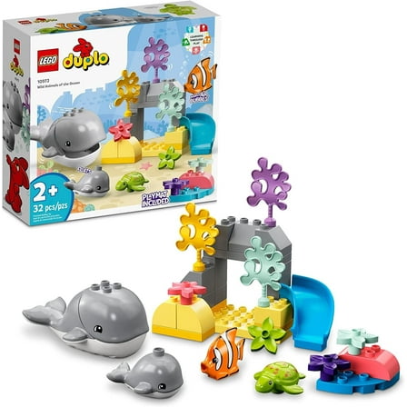 LEGO DUPLO Wild Animals of the Ocean Set 10972, with Whale and Turtle Sea Animal Figures & Playmat, Educational Toys for Toddlers 2 Plus Years Old