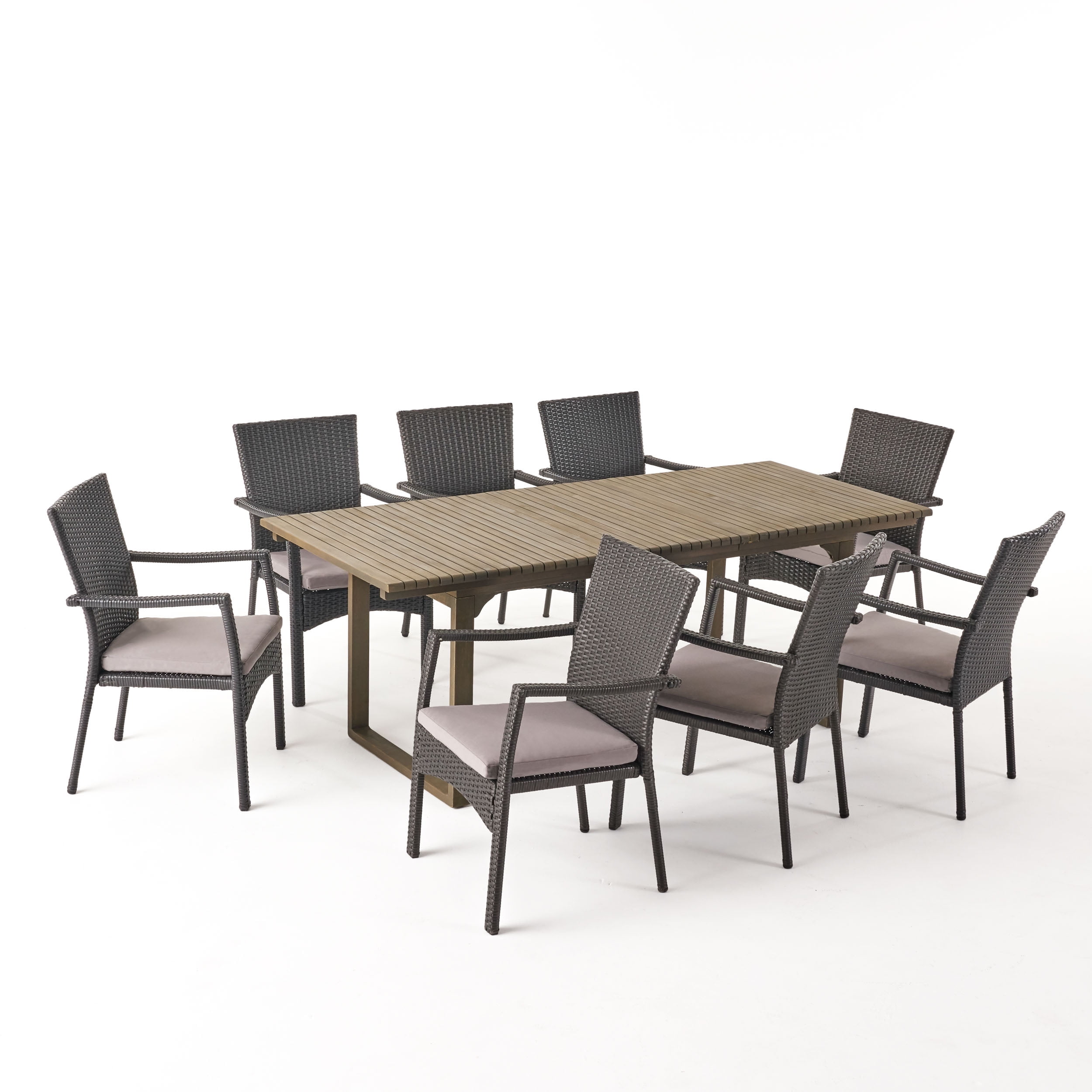 Rst Brands Deco 9 Piece Patio Dining, Deco 9 Piece Wicker Patio Dining Set With Gray Cushions
