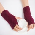 thumbnail image 3 of Dyfzdhu Women Girl Knitted Arm Fingerless Keep Warm Winter Gloves Soft Warm Mitten Wine Red, 3 of 3