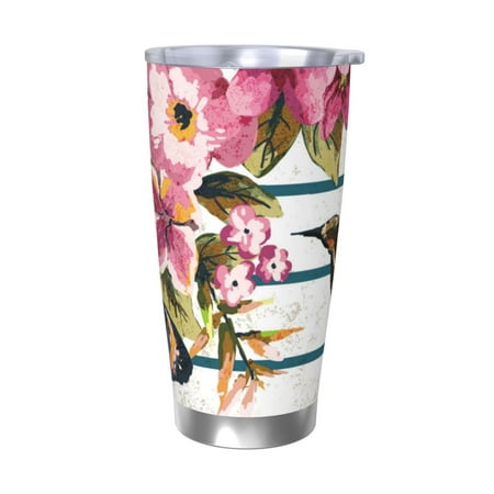 

Uemuo Bird and Floral Print Travel Coffee Mug 20oz Double-walled Car Cup Stainless Steel Insulated Tumbler Leak-proof Travel Cup Reusable Straw Car Cup-Without Straw