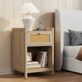 thumbnail image 4 of Duerer End Tables Set of 2 with Charging Station, Rattan Nightstand Bedside Table with Drawer for Bedroom, Side Tables for Living Room, Natural Oak, 4 of 9