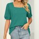 thumbnail image 3 of Playera Corte clásico Gibobby para Mujer Cuello cuadrado Manga corta Puff Color sólido largo Casual moda, 3 of 4