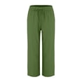 thumbnail image 2 of Kelon Women's Casual Pants, Women Linen Cropped Pants Summer Elastic High Waisted Linen Capri Pants Casual Loose Cropped Pant with Pockets, 2XL, 2 of 8