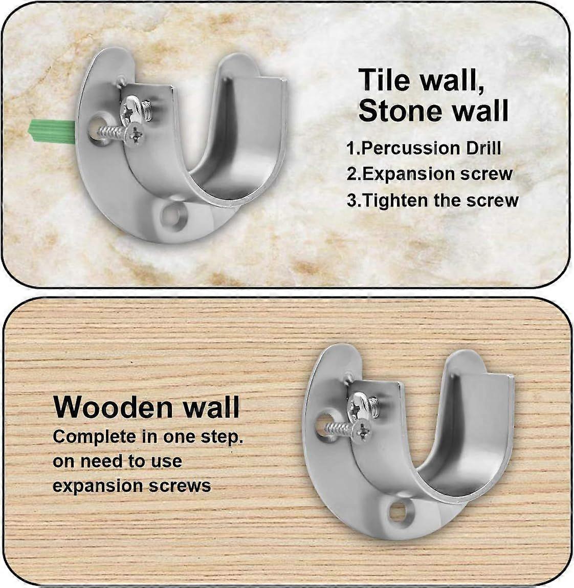 2 Pieces Curtain Rod Bracket, 25Mm Stainless Steel U-Shaped Wardrobe Rod Bracket