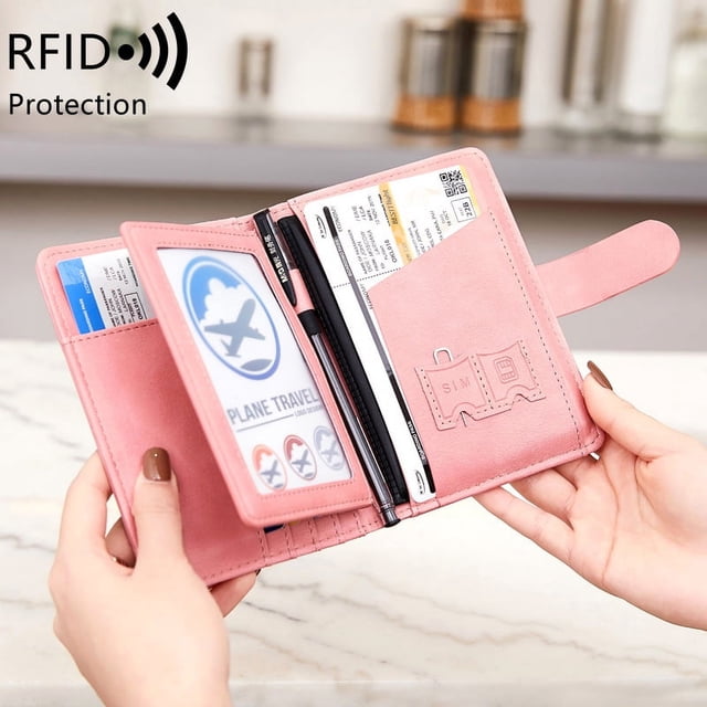 Estuche de cuero con portatarjetas, multifunción, para guardar tarjetas de identificación, con RFID, antirrobo, sencillo y moderno, de gran capacidad