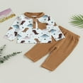 thumbnail image 2 of Infant Baby Boy Outfits Dinosaur Buttons Pocket Long Sleeve Tops Solid Color Long Pants 2Pcs Set Fall Clothes, 2 of 7