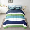 thumbnail image 2 of Manfei Geometric Lines 7-Piece Twin Bedding Sets,Minimalism Geometric Stripes Bedding Comforter Set,Green Blue White Sheet Sets For Girls Boys,Super Cozy Room Decor Reversible, 2 of 8