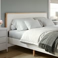 thumbnail image 5 of Martha Stewart King Size Solid Wood Platform Bed with Upholstered Base and Inset Headboard, Wood Slat Bottom, No Box Spring Needed, Light Beech/Snow, 5 of 11
