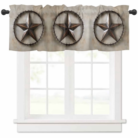 nqOlkjepod Rustic Star Brown Farmhouse Short Window Curtain Valances, Retro Country Farmhouse Aesthetic Rod Pocket Kitchen Valances for Living Room Bedroom Bathroom Cafe, 1 Panel - 54" x 18"