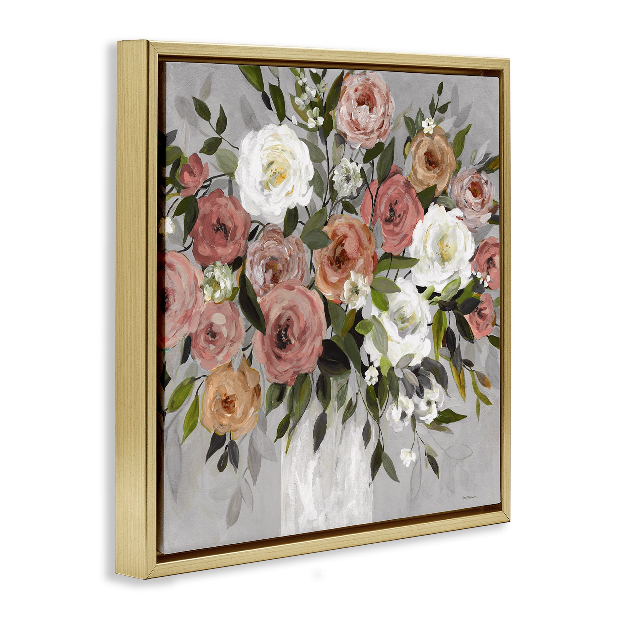 Stupell Industries Varied Roses Bouquet Plants & Flowers Painting Gold Floater Framed Canvas Art Print Wall Art, 18 x 18