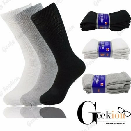 

Mens Womens Diabetic Health Crew Circulatory Cotton Socks 9-11 3 Pairs Gray