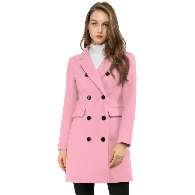 INSPIRE CHIC Manteau Mi-Long à Double Boutonnage pour Femme à Col à Revers Cranté