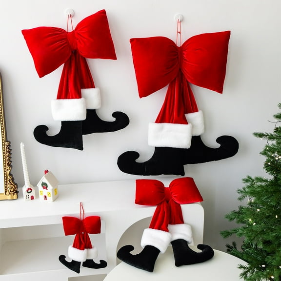 Yhmxh Santa Elf Legs Christmas Leg Bow, Hanging Red SantaLegs Christmas Tree Leg Ornament Santa Stuffed Leg for Christmas Tree Decorations Christmas Tree Ornament for Cars Accessory, Xmas Tree