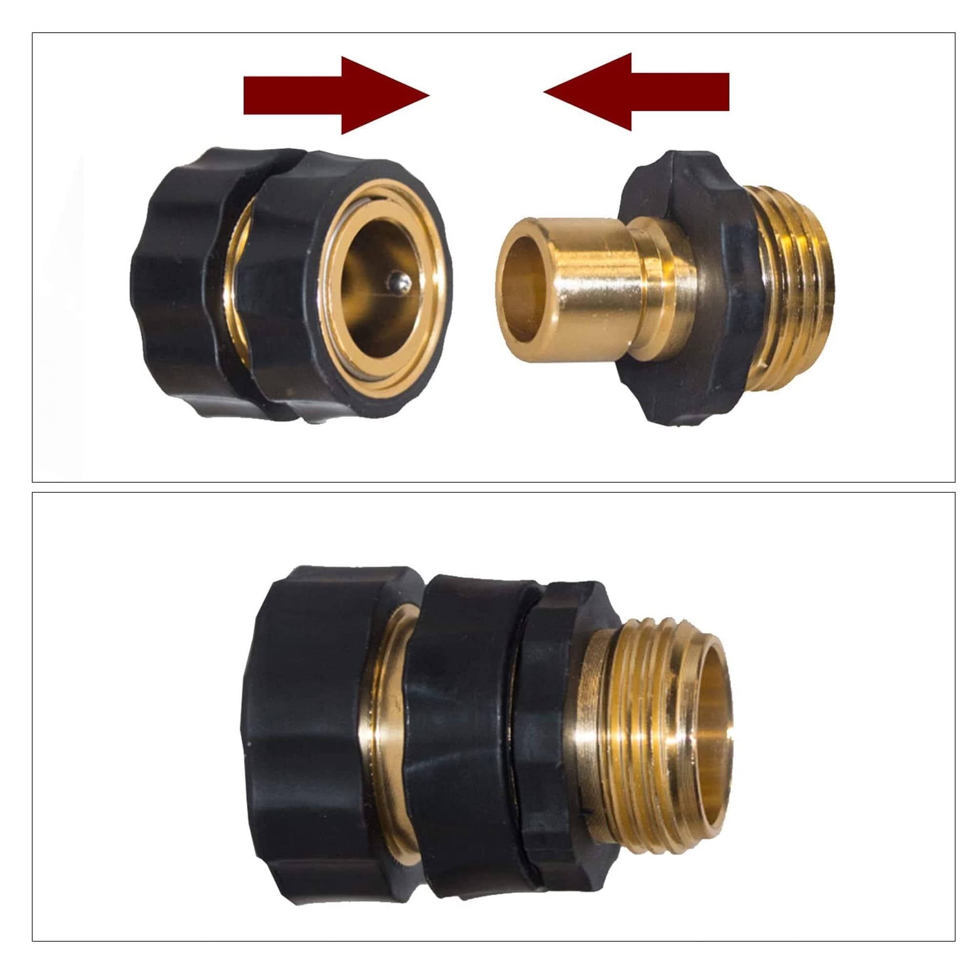 Garden Hose Quick Connector Set - 3/4 Inch Male Female Fittings with Gasket, Quick Release Adapter, Solid Brass Leak-Proof Coupler for Watering