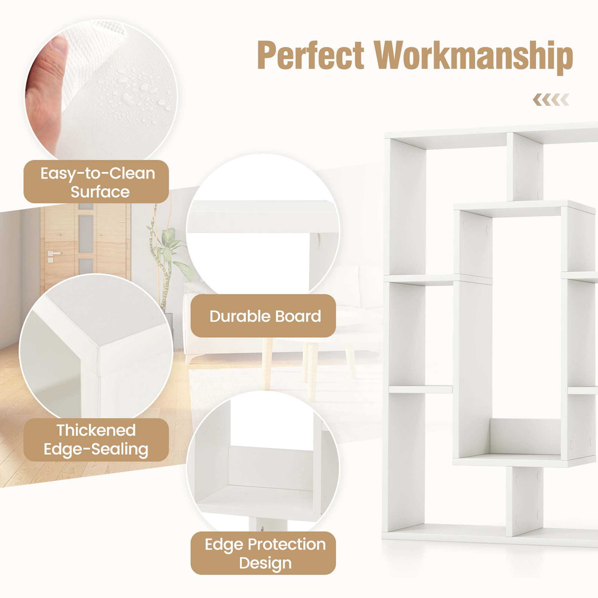 Costway 7 Cube Modern Geometric Bookcase with Anti-Toppling Device, White