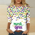 thumbnail image 4 of Mardi Gras Shirt Women Cute Graphic Crew Neck Trendy Tee Shirts Casual Party 3/4 Sleeve Holiday Pullover Loose Fitted Tunic Tops Carnival Funny Outfits, 4 of 6