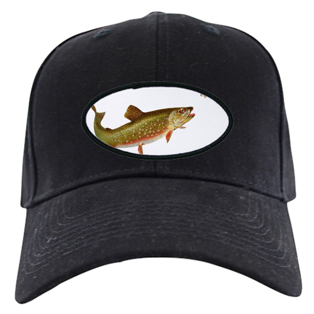 CafePress - Vintage Trout Fishing Illustration Black Cap - Baseball Hat,  Novelty Black Cap
