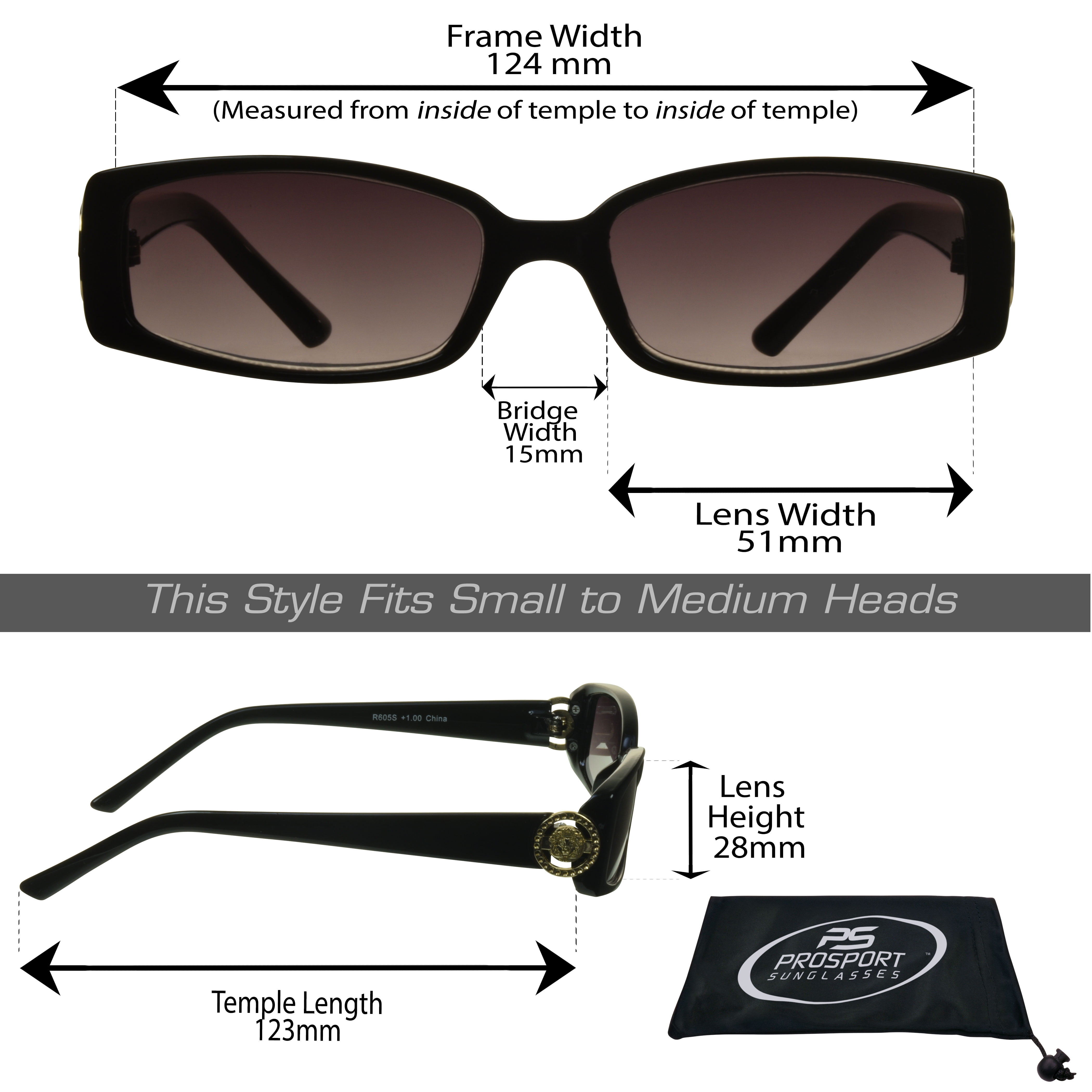 proSPORT Reading Sunglass Reader Rectangle Black & Red Frame Women NOT BIFOCAL