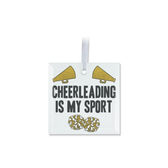 1 Pack - Fun Cheerleading Sport Tempered Glass Christmas Ornament - 3 Inch Square