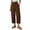 Coffee, variant on Zulora Women's Summer Solid Color Linen Elastic High Waist Pants Casual Straight Leg Capri Trousers with Side Button Waist for Beach Holiday Daily Wear