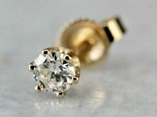 0.50 CT Round Cut Cubic Zirconia 6-Prong Screw Back Women's Single Stud Earrings 14K Yellow Gold Plated 925 Sterling Silver