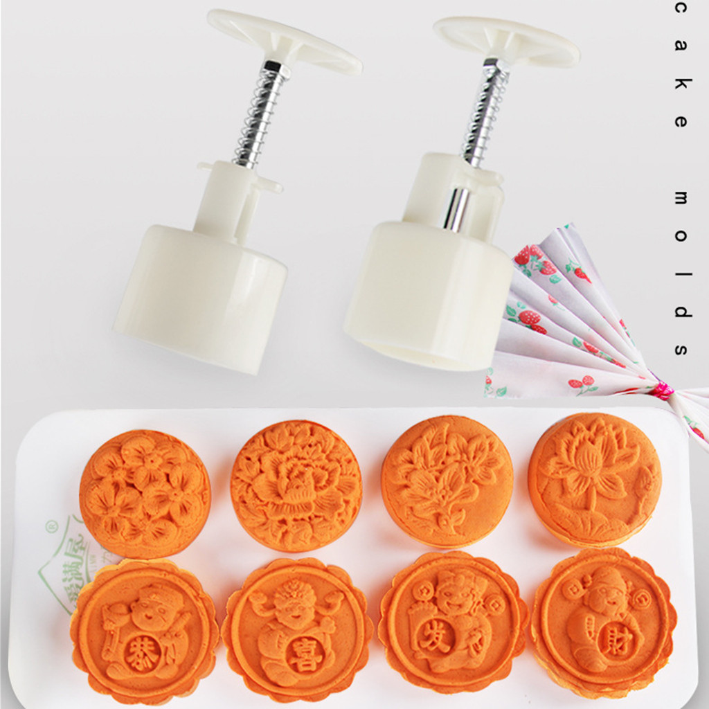Mooncake Mold Flower Midautumn Festival Hand Press Moon Cake Cutter
