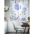 thumbnail image 3 of Hydrangea Leaves Semi Sheer Window Curtains 72 Inches Long, Blue Striped Botanical Floral Rod Pocket Voile Silky Chiffon Curtain Light Filtering Drapes for Living Room, Kitchen, 52"x72", 2 Panels, 3 of 9