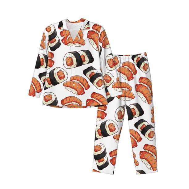 Balery Sushi Roll Pijama para Hombre de Dos Piezas con Manga Larga, Conjunto de Dormir y Descanso Suave con Bolsillos-X-Large