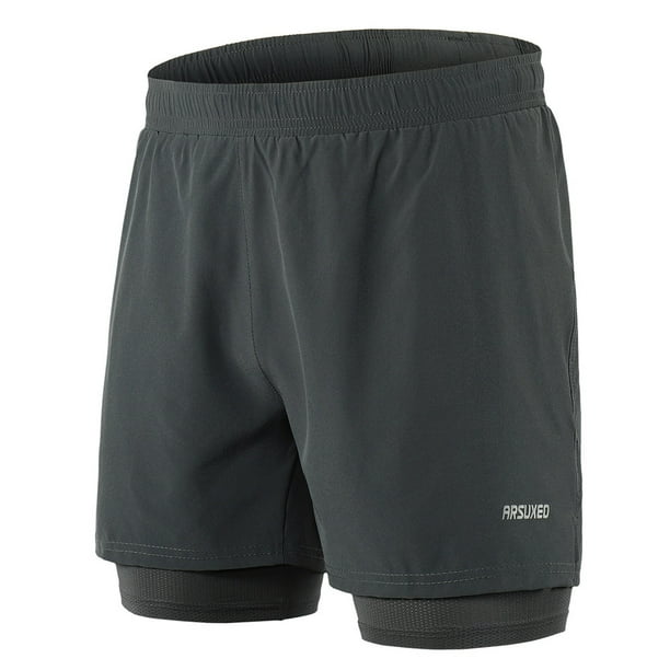 Arsuxeo Men 2 in 1 Running Shorts Quick Drying Breathable Active