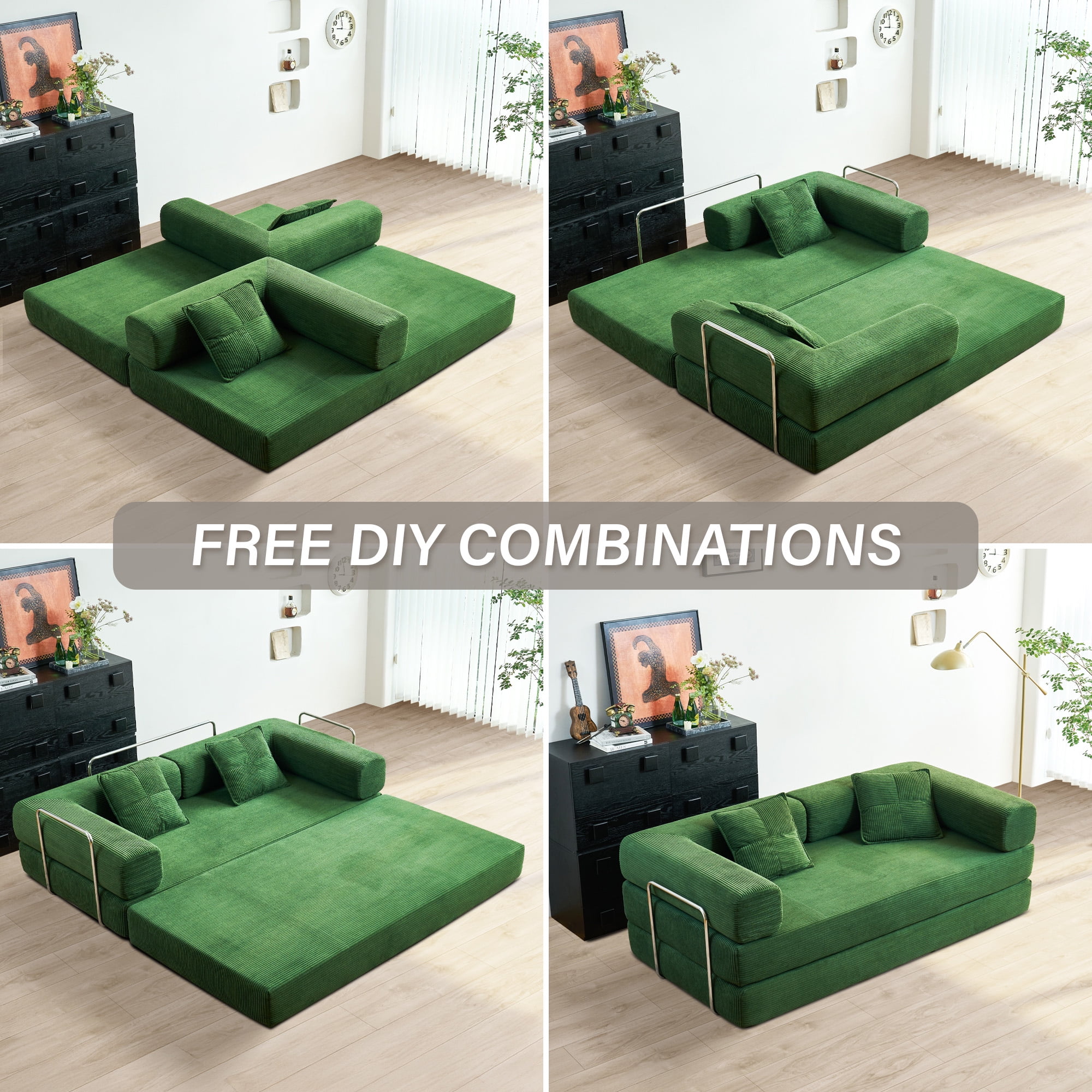 YINIX 81.6" Sleeper Sofa with Two Pillows, Comfy Modular Convertable Sofa Couch for Living Room, Small Spaces, Green