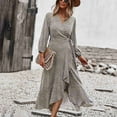 thumbnail image 1 of Robe Maxi à Taille Nouée, Robe Maxi à Manches Longues à Volants pour Femmes, Robe Maxi Fluide à Col en V, Design Épuré, 1 of 5
