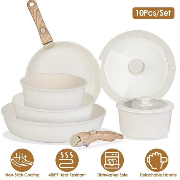 iMounTEK Stackable Nonstick Cookware Sets-9pcs Granite Non Stick Pots and Pans Set with Detachable Handle Kitchen Camping Cookware