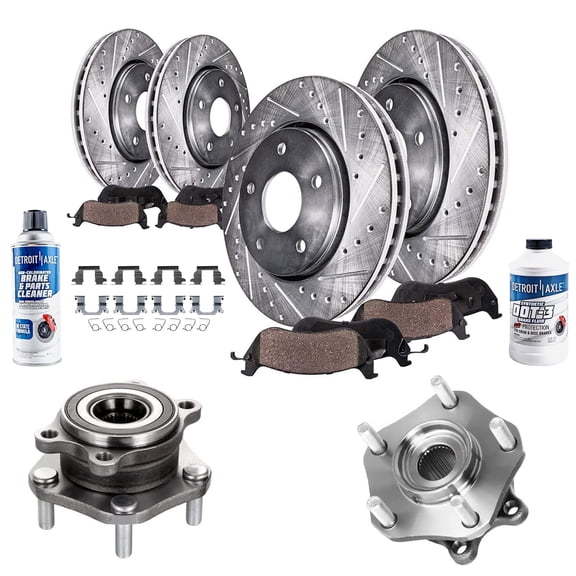Detroit Axle - Wheel Bearing Hubs Brake Kit for 2014-2019 Nissan Rogue, Drilled Slotted Brake Rotors Ceramic Brake Pads Wheel Bearing Hubs Front Rear Replacement
