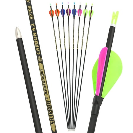 SHARROW Pure Carbon Arrows 31 L with 2 Profile Feathers ID 4.2mm Straightness +/- .003 Spine 700 (12 Pack)