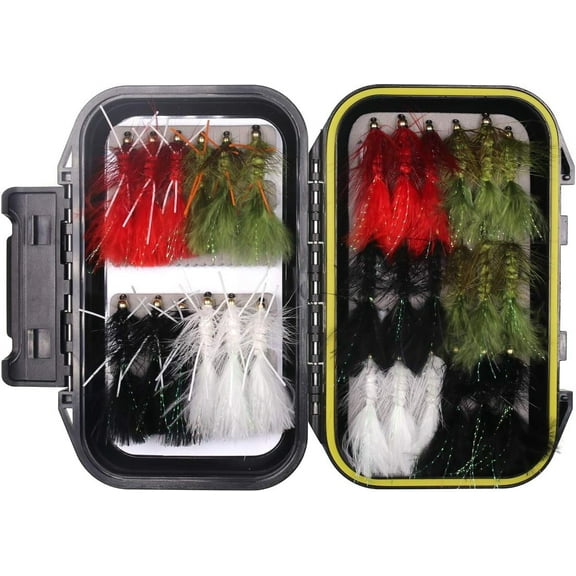 wifreo 30PCS Wooly Bugger Fly Fishing Lures Streamer Assortment with Waterproof Fly Box