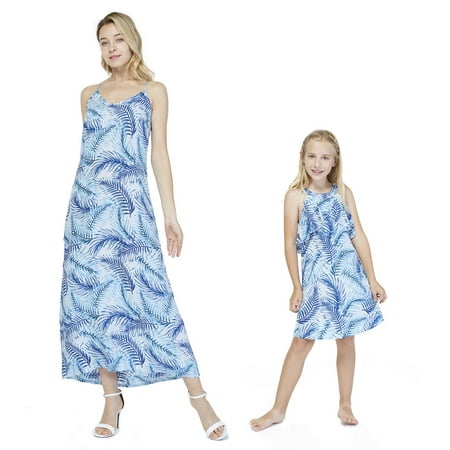 

Matching Hawaiian Luau Mother Daughter Sweetheart and Ruffle Dress in Neon Sunset
