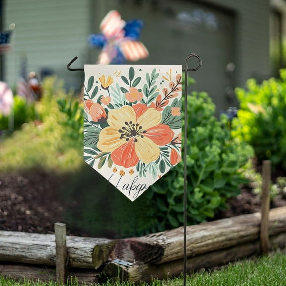 Happy Flowers Garden Flag 18" x 12.5" Double Sided Yard Lawn Outdoor Decor Small Yard Flags