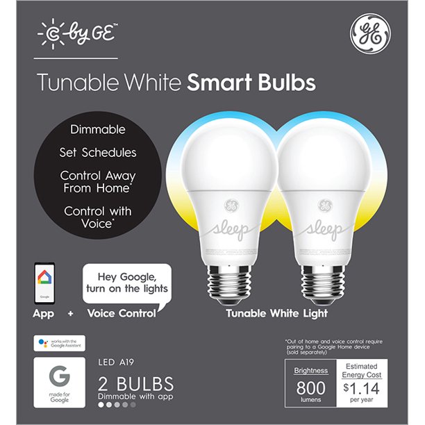 ge led 9 5w 60w equivalent c by ge smart home light bulb tunable white e26 medium base 13 year life 2pk