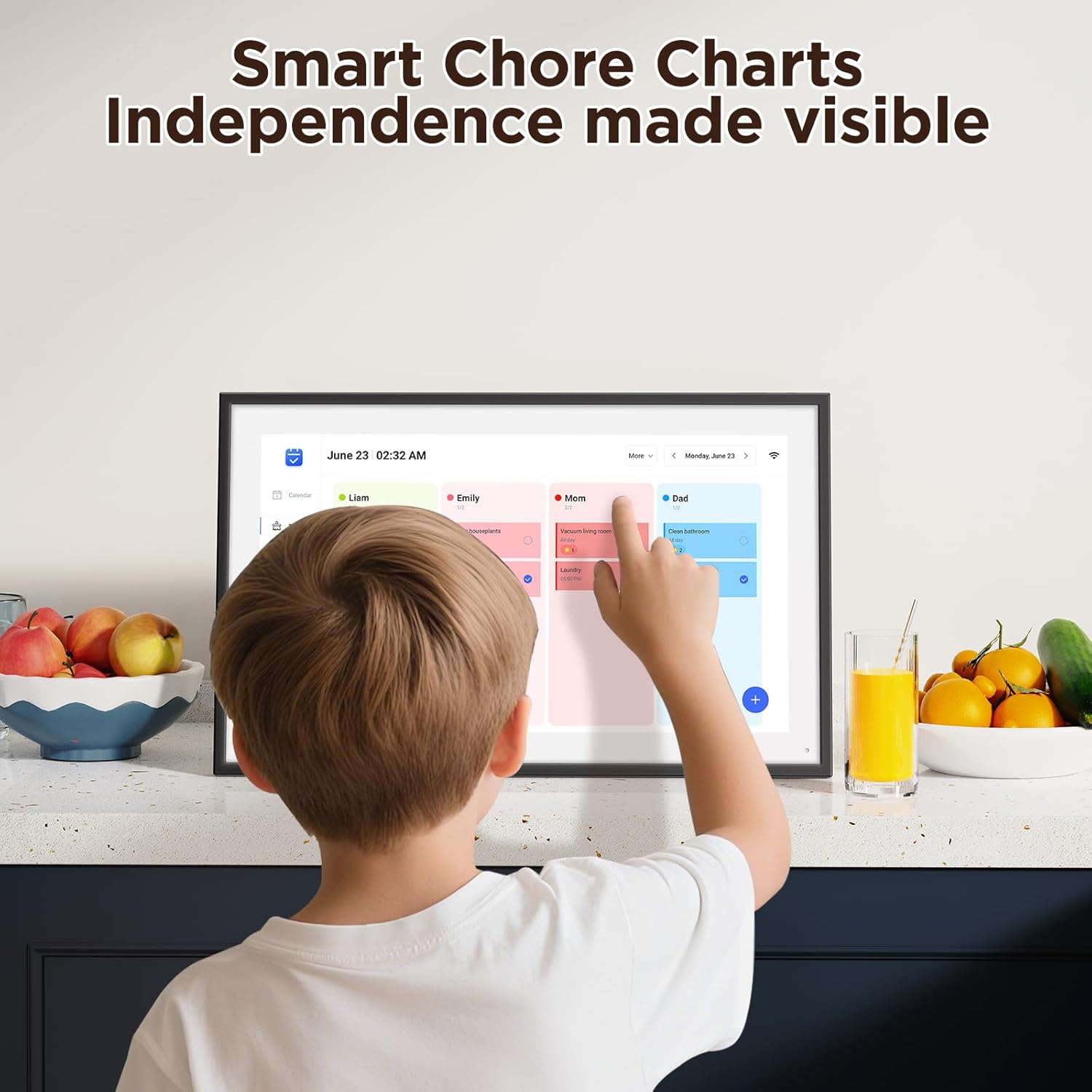 10.1 Inch Smart Digital Calendar – HD Touchscreen Family Planner & Calendar with Chore Chart & Meal Planner (Black White)