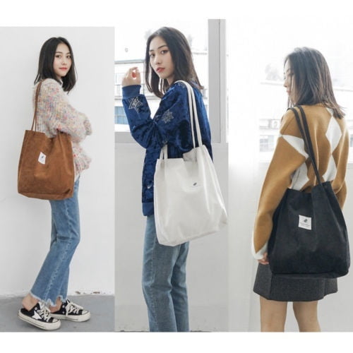 Women Korean Style Corduroy Shoulder Shopping Bag Tote Bags Purse Casual  Handbag
