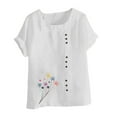 thumbnail image 4 of Shirts for Women Plus Size Short Sleeve Round-Neck Floral Printed Button Casual T-shirt White XXXXL, 4 of 4