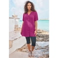 thumbnail image 3 of Roaman's Women's Plus Size Angelina Crinkle Crepe Y-Neck Short Sleeve Tunic, 3 of 6
